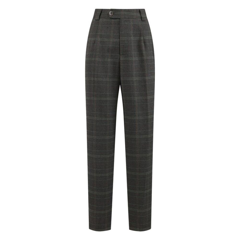 Plaid Work Pant Vintage Houndstooth Tartan Straight Long Trouser Dark Grey